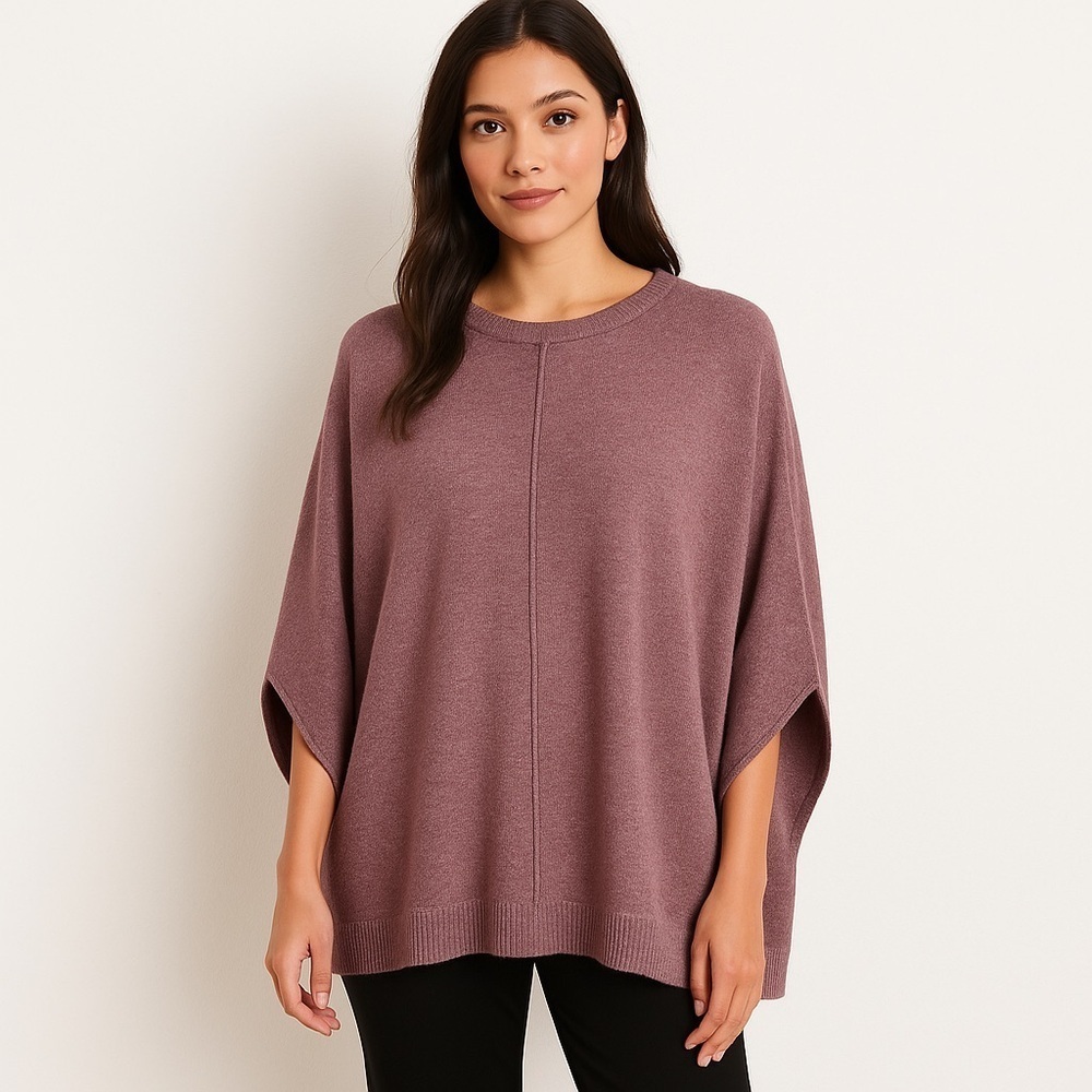 J.Jill soft knit poncho relaxed drape pullover easy layer sweater one size mauve